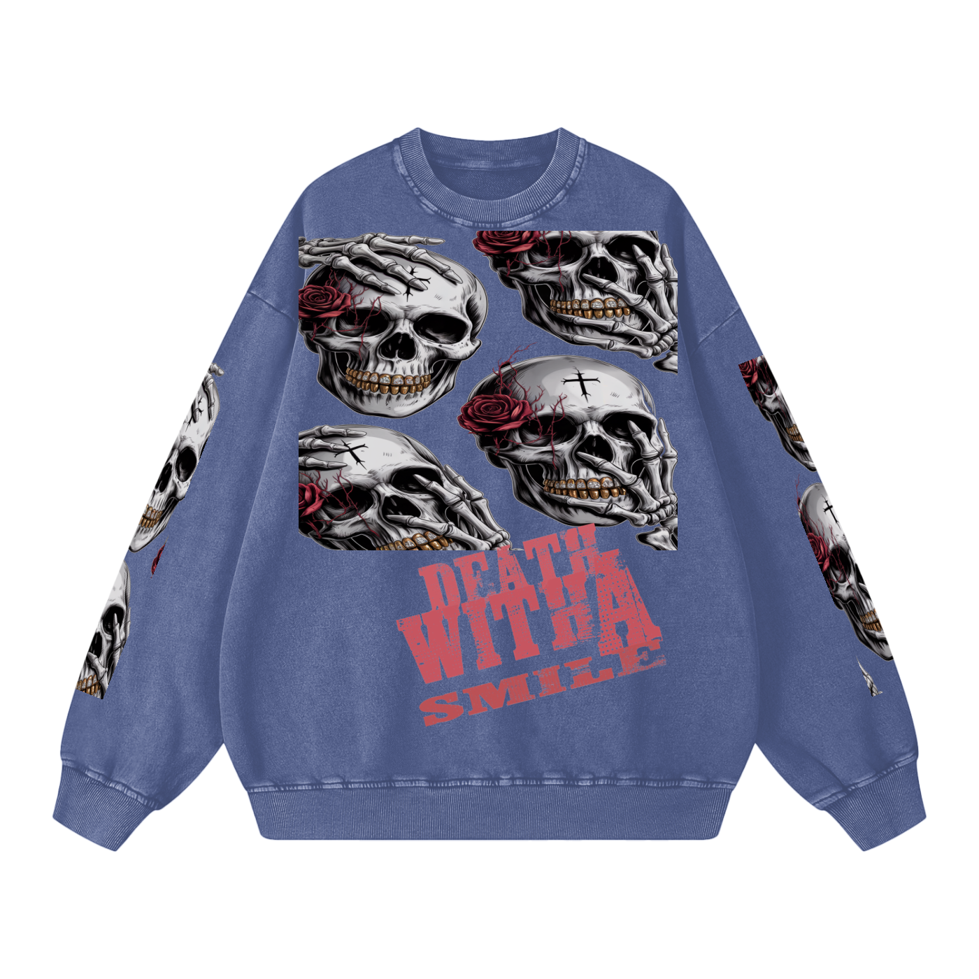 Death With a Smile Snow Washed Oversized Sweatshirt