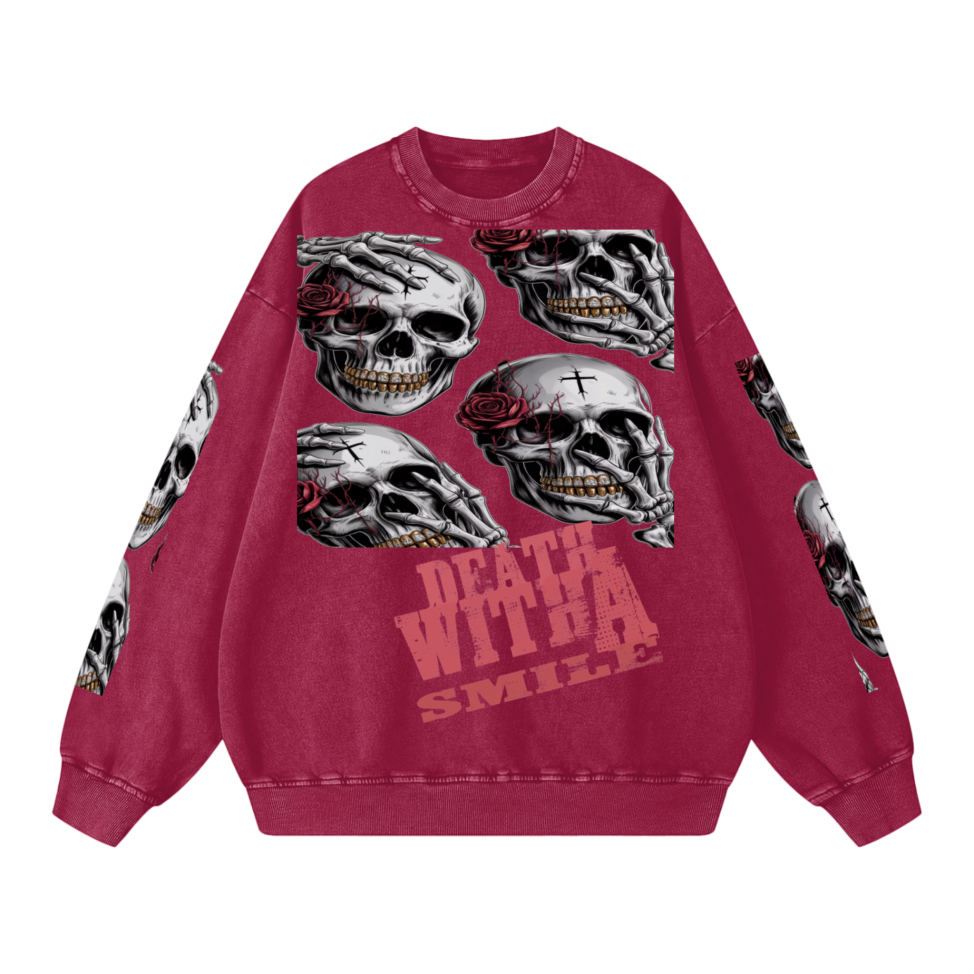 Death With a Smile Snow Washed Oversized Sweatshirt
