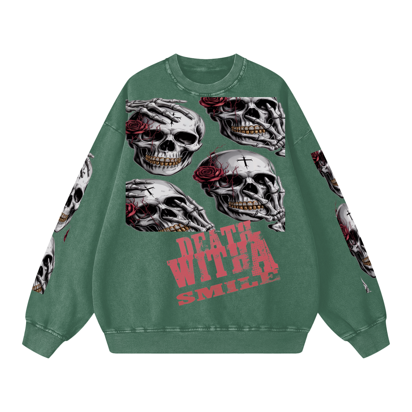Death With a Smile Snow Washed Oversized Sweatshirt
