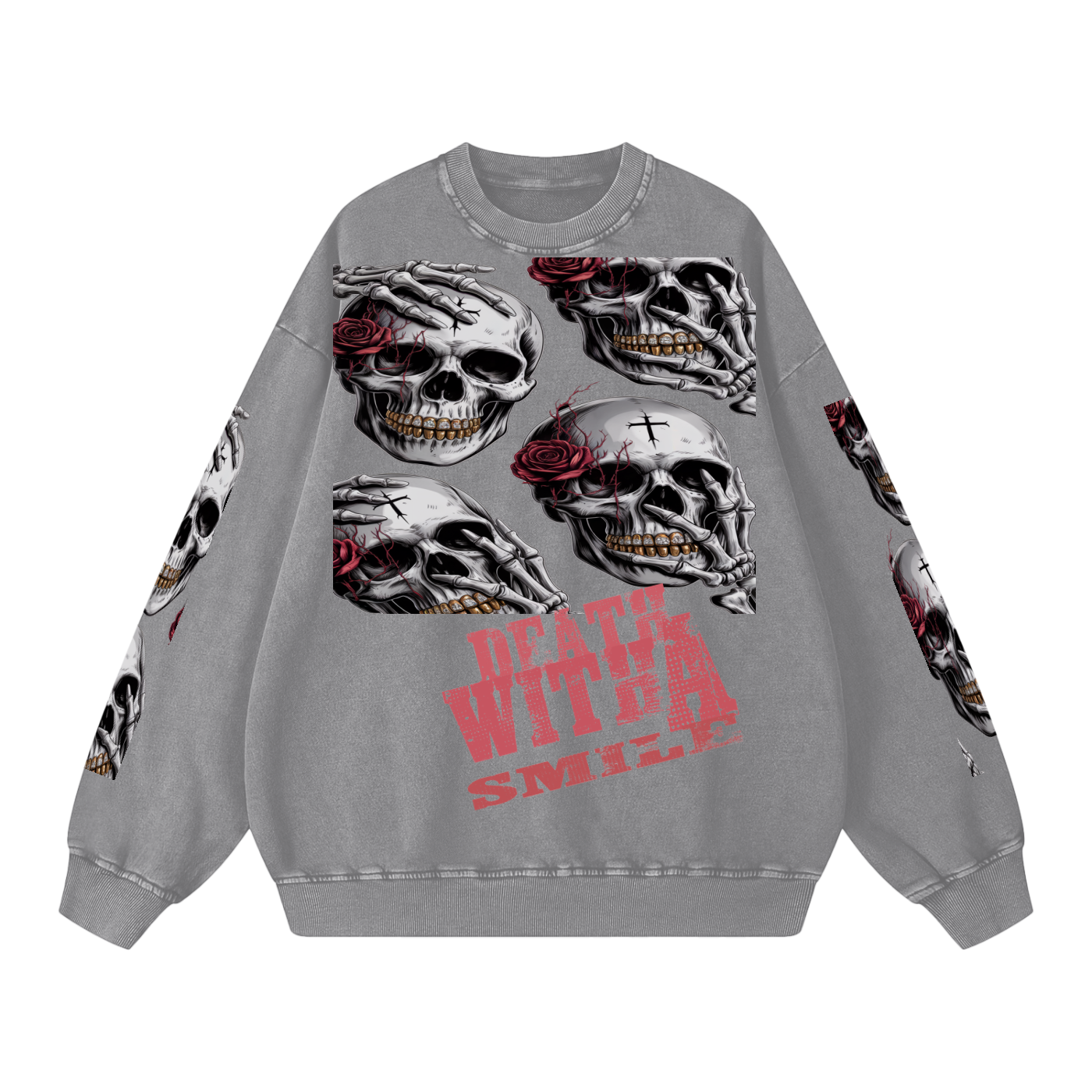 Death With a Smile Snow Washed Oversized Sweatshirt