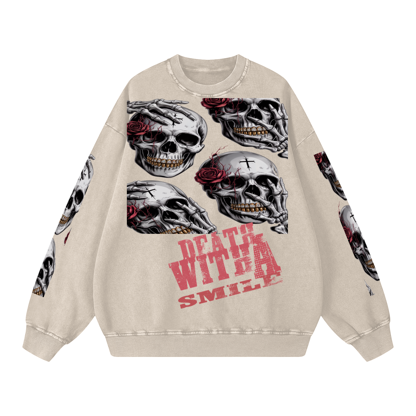 Death With a Smile Snow Washed Oversized Sweatshirt