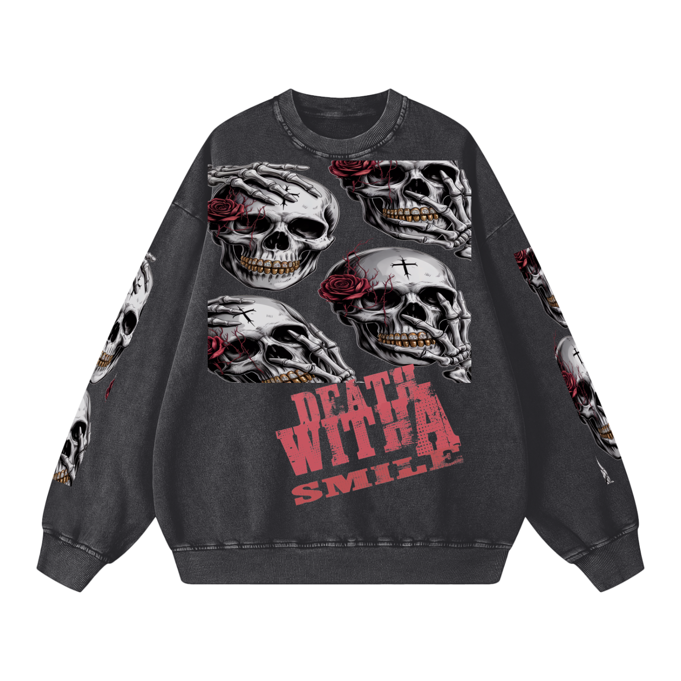 Death With a Smile Snow Washed Oversized Sweatshirt